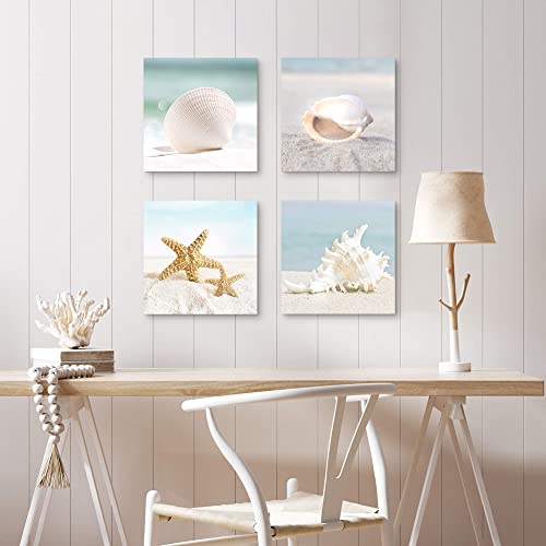 the stream design Beach Canvas Wall Art Bedroom: 4 Piece Living Room Bathroom Coastal Sea Creature Picture Modern Ocean Life Print Decor Calming Seaside Starfish Seashell Conch Painting Artwork - Image 2