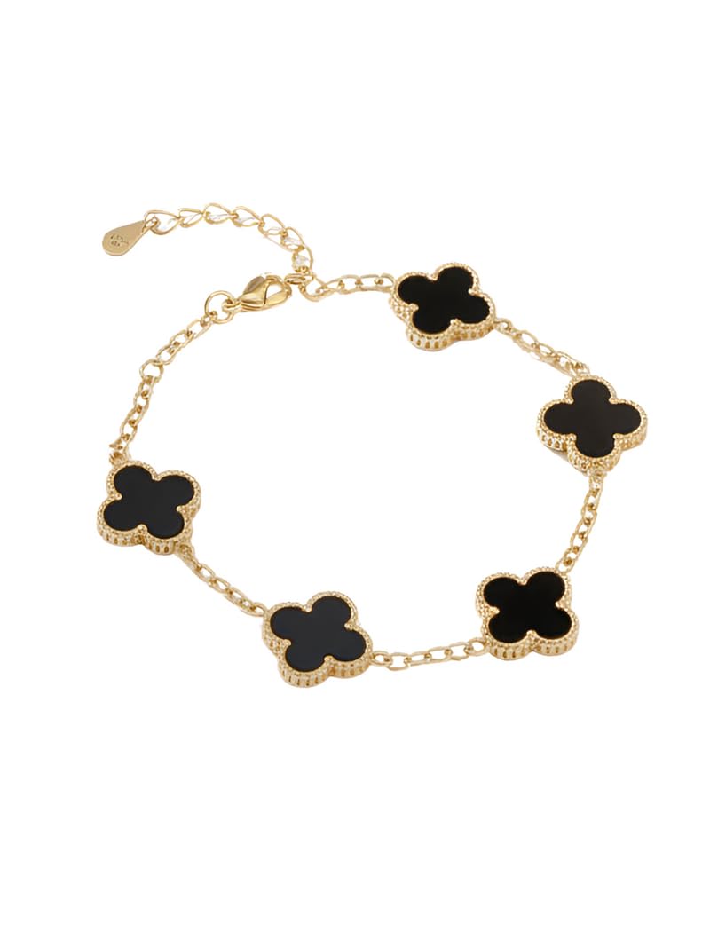 Gold Plated Black Five Clover Charm Chain Bracelet for Women-image-21