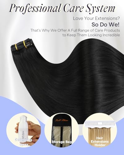 Image of Full Shine Thick Human Hair Clip Ins, 28 Inch 180g 7Pcs | Long Black Clip In Extensions, Invisible Weft for Added Length, Real Human Hair, Office to Weekend Styling