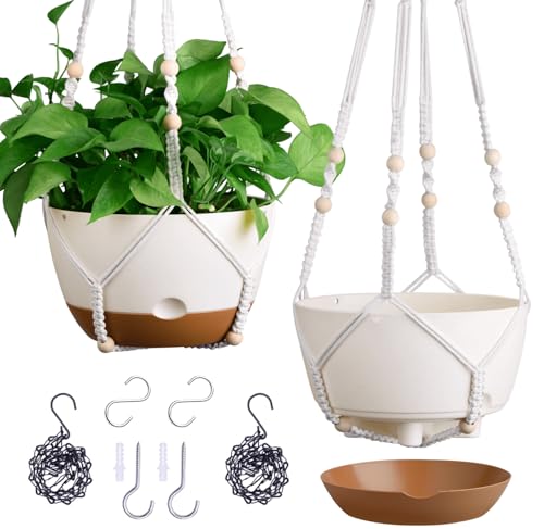 Set of 2-10 Inch Hanging Planters for Indoor Plants with Self-Watering Includes Hanging...