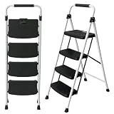 UZIRO Escalera Plegable 4 Peldaños, Blanco, Antideslizante