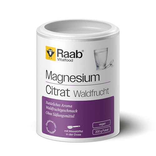Raab Vitalfood® Magnesiumcitrat Waldfrucht (200g) - Magnesiumcitrat Pulver mit natürlichem Aroma (Waldfruchtgeschmack), ohne Süßungsmittel, gut zu dosieren, ideal für Sportler, laborgeprüft