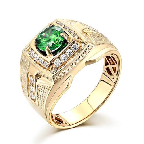 10K 14K 18K Real Gold 1-7Carat Emerald Men's Ring Solid Gold Husband Green Emerald Engagement Wedding Anniversary Signet Jewelry for Him Size 4-16