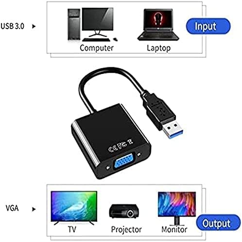 SZJUNXIAO USB to VGA Adapters, USB 3.0/2.0 to VGA Adapter 1080P Multi-Display Video Converter USB Male VGA Female Converter External Video Graphic Card Cable Converter for Windows 10/8.1/8/7/XP HDTV