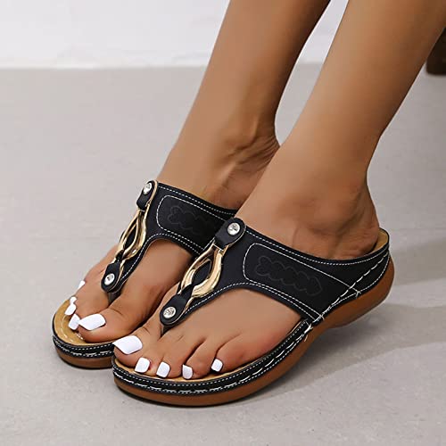 Sandals Women Orthopedic Walking Sandals Arch Support Anti Slip Breathable Dressy Summer Vintage Flip-Flops Black #TOP3
