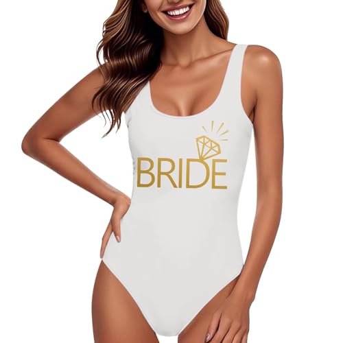 Bañador Despedida Soltera Sexy Espalda Expuesta Vientre Plano Trajes de baño de Novia Nupciales Bikinis Bride Bañadores Mujer Reductores Ropa de Baño con Relleno Piscina Playa Vacaciones