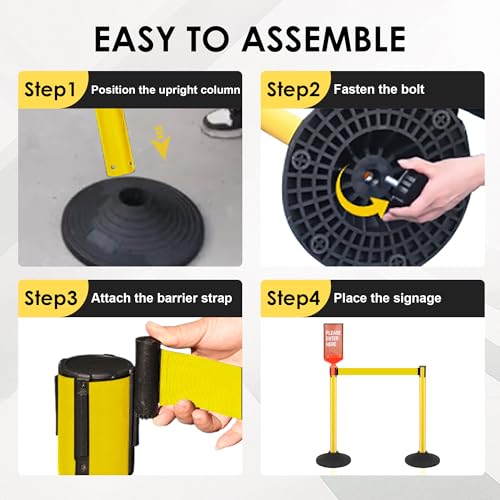 Image of 12 Pack Stanchions with Retractable Belts - Heavy Duty Crowd Control Barriers with Weighted Rubber Base, Retractable Belt Stanchions for Queue Line, Events, Public Safety(Yellow,12 Pack)