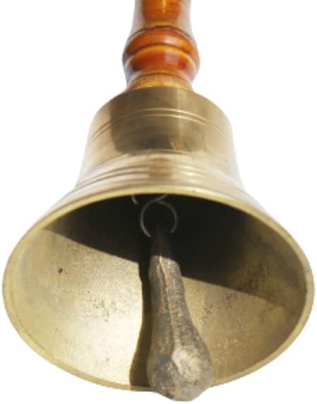 PARIJAT HANDICRAFT Brass Shame Hand Bell Hand Bells with Wooden Handle Church Bell, Brass School Bell Best Gift