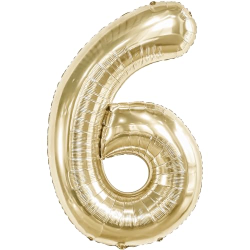 Image of KatchOn, Number 6 Balloon, 40 Inch Champagne Gold Foil Number Balloon