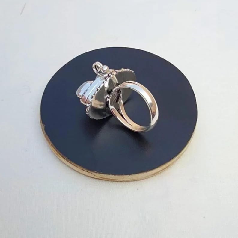 Natural Rainbow Moonstone Ring, Poison Box Ring, Tear drop stone Ring, Storage Box Ring, Moonstone Jewelry, Duel Moonstone ring, Openable Poison Ring, Locket Ring, Blue Flash Ring, Artisan design Ring