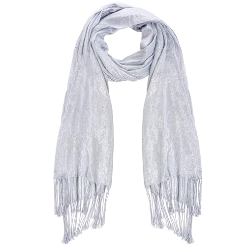Jmkcoz Women\'s Pashmina Shawls Wraps Scarf for Evening Dresses Bridal Bridesmaid Wedding Winter Large Warm Soft Silky Scarves (Silver) - Thumbnail 2