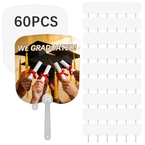 60 Pcs sublimation graduation fans blank 2026 Sublimation Fans Blank Double-Sided Sublimation Paddle Fan Blanks Church Fan Handheld Set DIY Hand Fan for Wedding for Guests and graduation decoration