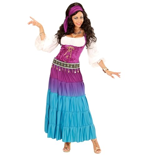 W WIDMANN MILANO Party Fashion - Costume diseuse de bonne aventure, robe avec ceinture de pièces de monnaie, bandana, déguisements de carnaval