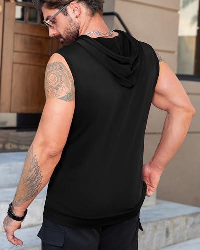 Aiyino Men's Workout Hooded Tank Tops Bodybuilding Muscle Cut Off T Shirt Sleeveless Gym Hoodies4