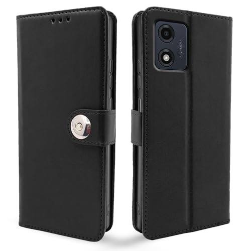 Image of Pikkme Motorola Moto E13 Flip Cover Leather Finish | Inside TPU with Card Pockets | Wallet Stand and Shock Proof | Complete Protection Button Flip Case (Black)