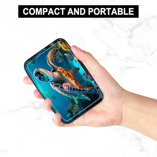 Image of Credit Card Holder, Mini Aluminum Card Wallet RFID Blocking Slim Metal Hard Card Case for Women Men, Turtle