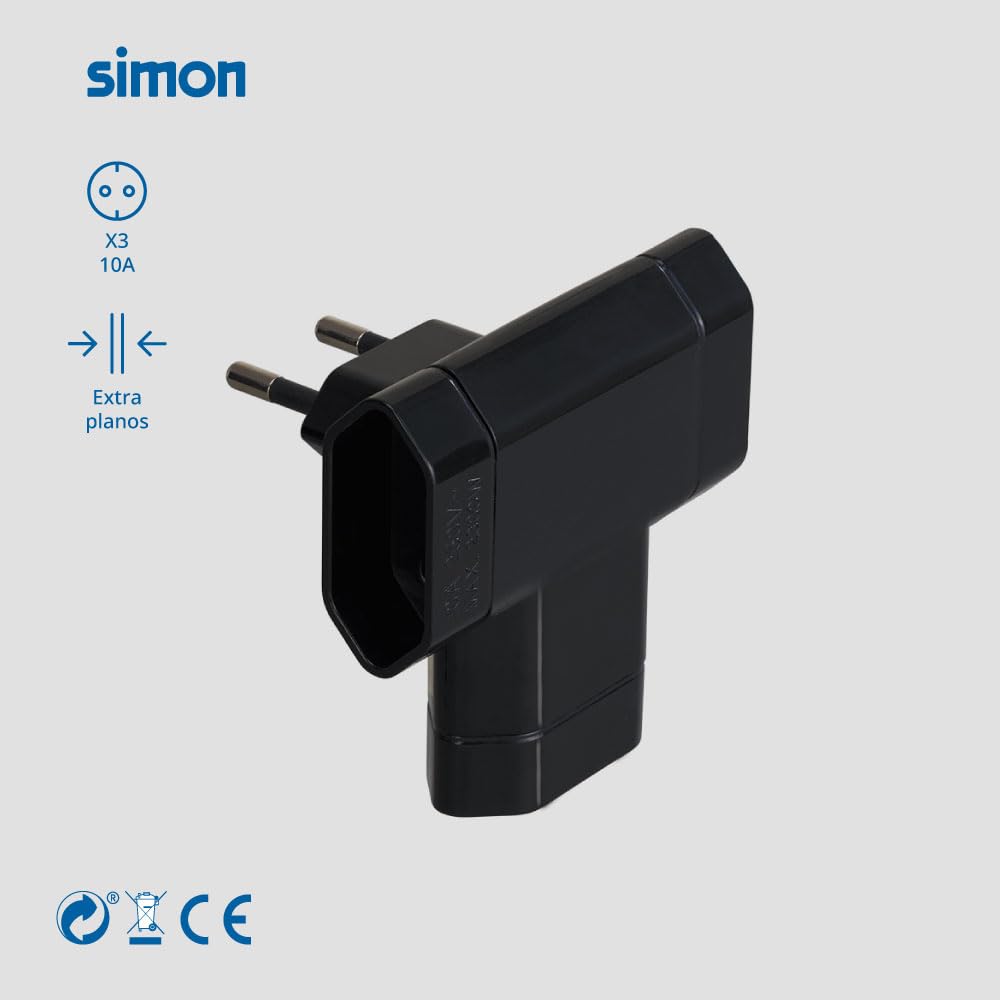Simon brico - Adapter 10a 250v 3 gniazda czarny blister