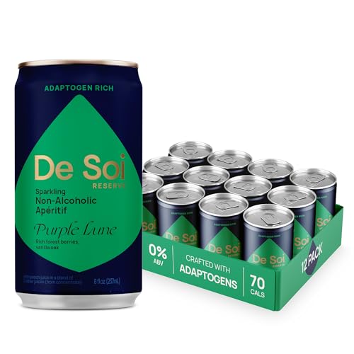 De Soi Purple Lune Mocktails NA Drinks 8 fl oz (12-pack) - Adaptogen Drink, Sparkling Drink with Calming Botanicals, Mocktail Drinks, Gluten Free, No Artificial Flavors