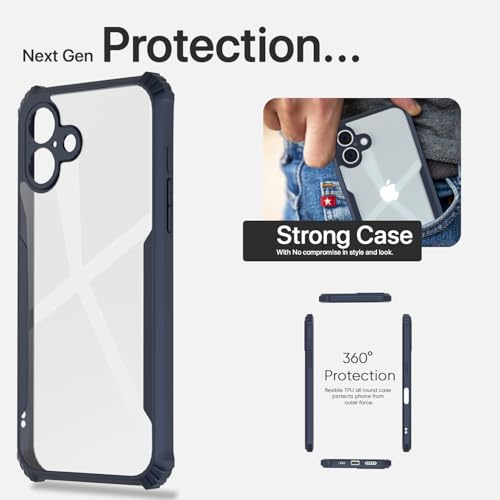 Image of Pikkme Crystal Clear Transparent Back | Ultra Hyrbid | Full Camera Protection | Raised Edge | Bumper Back Case for iPhone 16 (Blue)