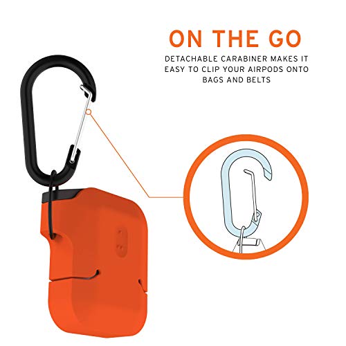 Urban Armor Gear Uag Compatible With Airpods (1St Gen & 2Nd Gen), Full-Body Protective Rugged Water Resistant Soft-Touch Silicone Case With Detachable Carabiner, Orange/Dark Grey #TOP5