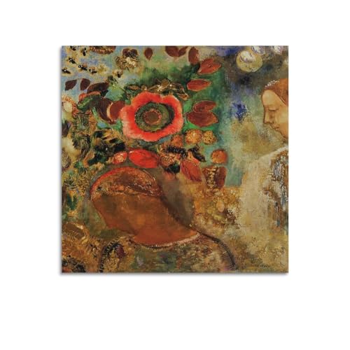 Toile Two Young Girls Among The Flowers Odilon Redon décor mural moderne chambre 70x70 cm