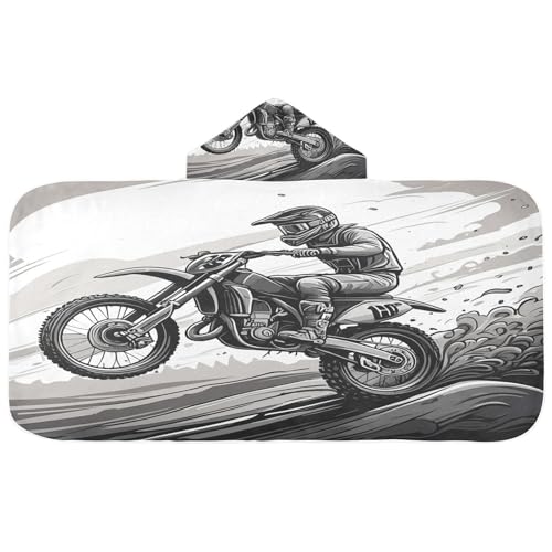 Nesatuwa Hooded Towel for Kids,Grey Style Motorcycle Rider Kids Beach Bath Towels Soft Absorbent Quick Dry Poncho Towel for Girls Boys