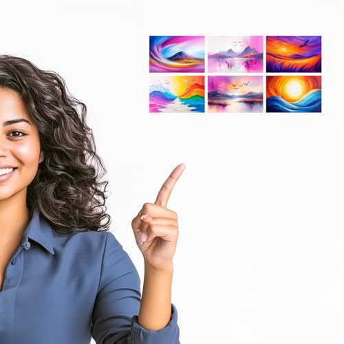 Image of SiddArtify Abstract Landscape Wall Art Prints Set - Colorful Mountain Poster Decor for Living Room Bedroom - Set of 2-4x6 Inch - Board (Pack of 6) - Sticker (Pack of 6)