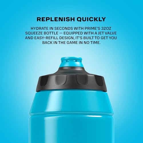 Image of PRIME 32 oz Blue Squeeze Sports Water Bottle, BPA Free, Dishwasher Safe, Easy-Grip Ergonomic Leakproof Design, Fast Hydration for Gym, Cycling, Running