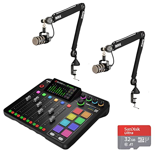 Rode RODECaster Pro 2 I[fBIv_NVR\[ 2x Rode PodMic |bhLXeBO}CNARode PSA1+ vtFbVi}CNA[A32GB microSDJ[hAXLRP[uAStream
