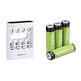AmazonBasics - Caricabatterie USB rapido, bianco & Batterie AA ricaricabili, pre-caricate, confezione da 4 (l’aspetto potrebbe variare dall’immagine)