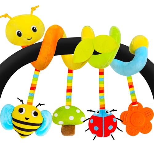 Image of Baby Car Seat Toys Activity Stroller Toy for Boys Girls 0 3 6 9 10 12 Months, Spiral Hanging Plush Toys, Baby Shower Thank You Gifts