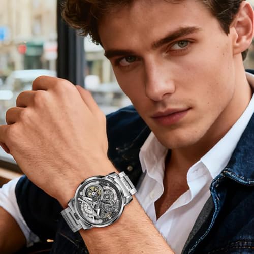 Image of OLEVS GELATU Mens Watch Automatic Tourbillon Wristwatch Skeleton Mechanical Self Winding 50M Waterproof Sapphire Crystal Square Male Watches Yellow /White /Black /Green