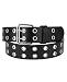 NYFASHION101 Solid Rich Fashion Color Double Grommet Belt, Black, Med