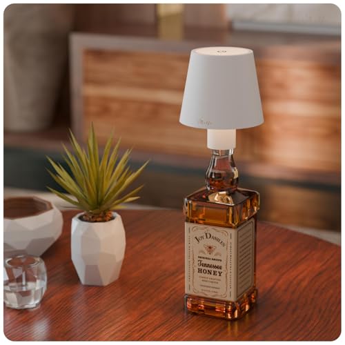 Image of Wireless Bottle Lamp for Living Room | 3 Colour Tones with Dimming | Rechargeable Touch Lampshade | Night Light for Bedroom | Birthday Gifts for Girls, Women, Wife (White, Iris)