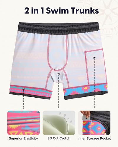 Image of maamgic Mens 5 Inch Stretch Swimming Shorts Compression Liner Swim Trunks Swimwear Bathing Suits Beach Wear Swim Suits