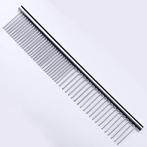 ZoCr Stainless Steel Pet Comb for Dogs Cats, Pet Grooming Comb with Different Spaced Rounded Teeth (Silvery)
