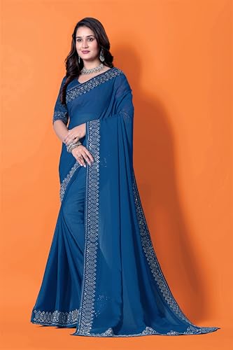 Image of FASHION Women's Trendy Banarasi Kanjivaram Navy Color Art Silk Saree with Blouse Material