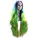 Melody Blue to Green Yellow 3T Ombre Wigs Natural Silky Straight Synthetic Lace Front Wigs for Women Heat Resistant Fiber Hair 24 inch