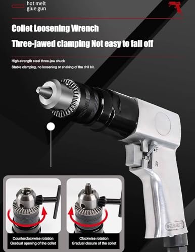 Pneumatic Drill 1/2" Chuck 700RPM Heavy-Duty Industrial Air Drill with Adjustable Speed & CW/CCW Rotation Anti-Vibration Handle for Drilling Tapping, Screwdriving