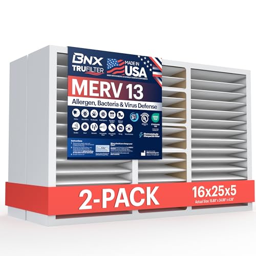 Image of BNX TruFilter 16x25x5 (15.88’’ x 24.88’’ x 4.38‘’ Compatible with Honeywell 4”) MERV 13 Air Filter (2-Pack) - MADE IN USA - HVAC AC Furnace Filters, Allergies, Mold, Bacteria, Smoke, MPR 1900 FPR 10