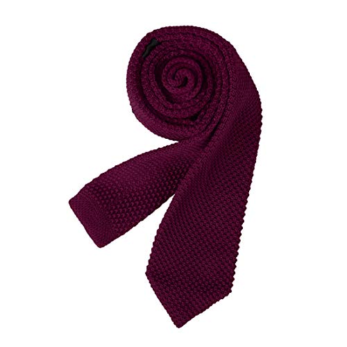 Dan Smith Burgundy Skinny Knitted Ties For Men Standard Pointed Bottom Skinny Knit Ties Red Microfibre C.c.g.b.004 Plain #TOP5
