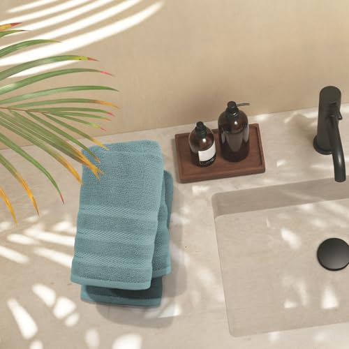 Hearth & Harbor Luxury Hand Towels - 100% Ring Spun Cotton Hand Towels for Bathroom, Shower, Spa, Soft & Absorbent Towels, 4 Piece Set, Teal by Hearth & Harbor - Image 3