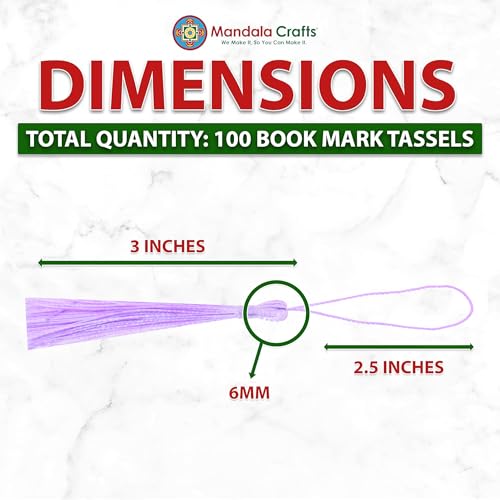 Image of Mandala Crafts Small Lavender Bookmark Tassels - 100 Bulk Silky Mini Craft Tassels with Loops for Bookmarks, Jewelry Making, Graduation Decorations, and Keychains