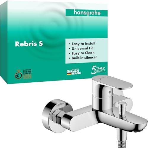 hansgrohe Rebris S - Badewannenarmatur Aufputz für 2 Verbraucher, Mischbatterie Badewanne mit Auslauf Länge 17,3 cm, Einhebelmischer Wanne, Chrom, 72859670