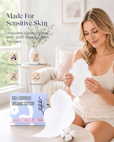 Image of RPE Life 100% GOTS Organic Cotton Menstrual Pads with Wings, 108 Count