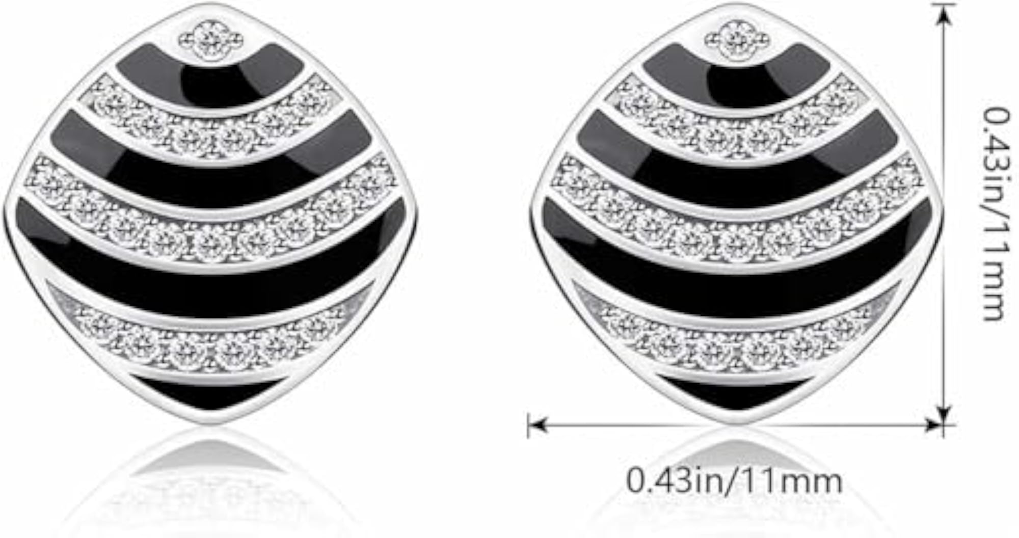 Women's Silver Onyx Stud Earrings with Cubic Zirconia
