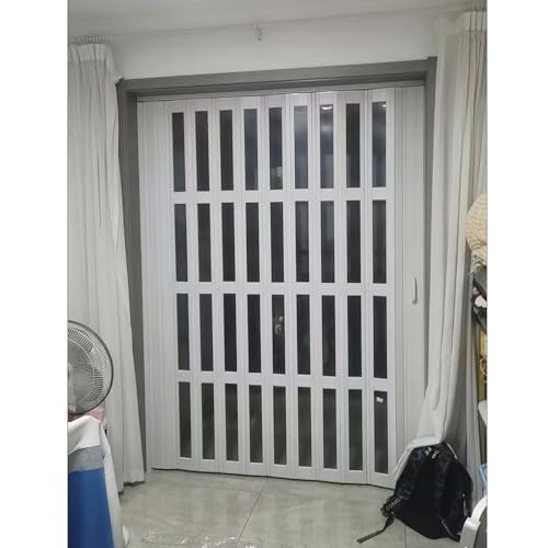Interior Folding Accordion Doors, White PVC Accordion Door with Handle & Complete Hardware, Interior Multifold Folding Doors for Closet Bathroom Doorways & Pantry, Easy Installation, Customizable(52x7