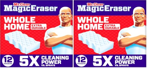 Image of Mr. Clean Magic Eraser, All Purpose Cleaner, Cleaning Scrubber, Wall, Sneaker, Kitchen, Bathroom, Shower Cleaning Supplies, Melamine Pads, Whole Home Extra Durable, 12 Count (Pack of 2)