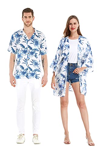 Matchable Couple Hawaiian Luau Shirt or Kimono in Day Dream Bloom