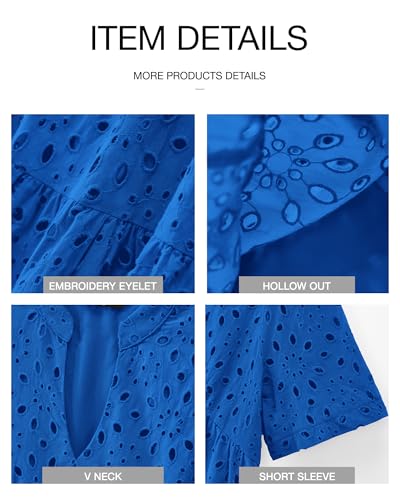Image of BTFBM Womens Boho Summer Dresses 2026 Spring V Neck Short Sleeve Hollow Out Lace Ruffle Casual Beach Mini Vacation Dress